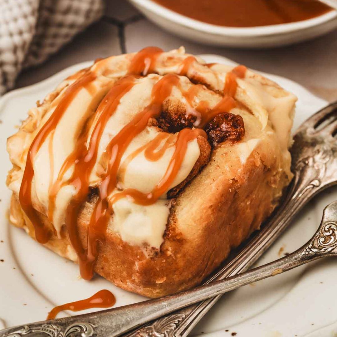 Salted Carmel glazed cinnamon roll - Phoenix Pastries